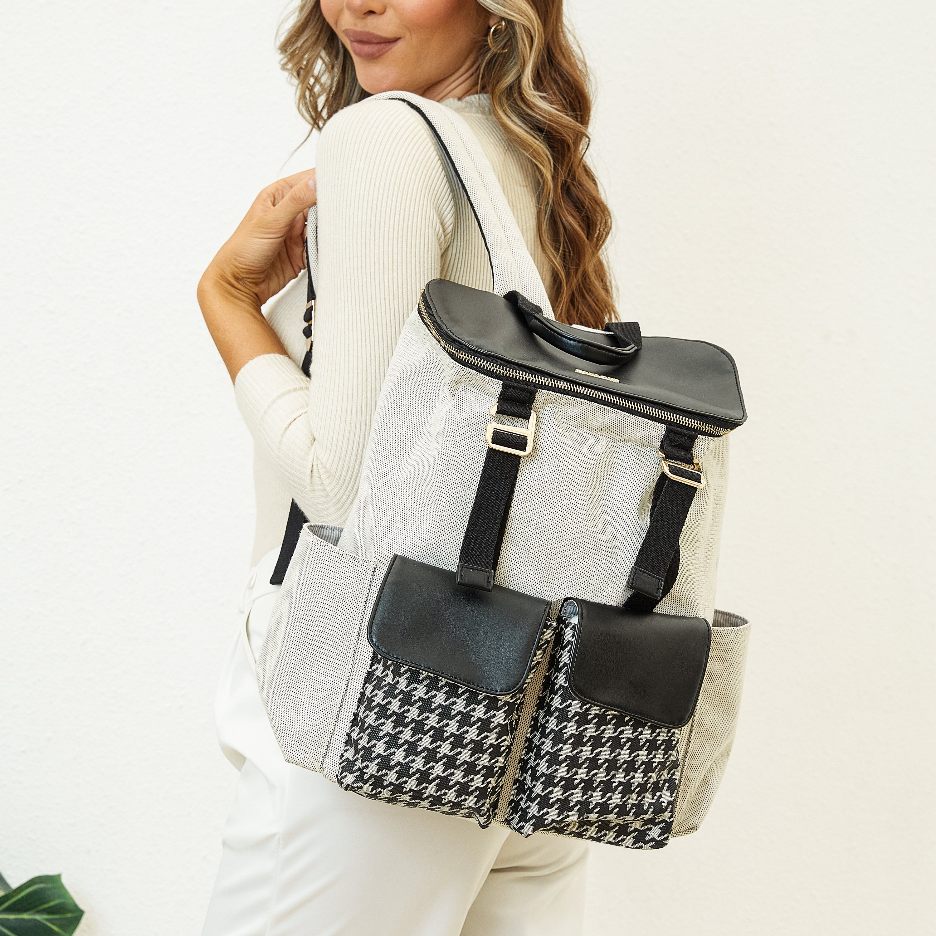 Houndstooth Backpack Diaper Bag
