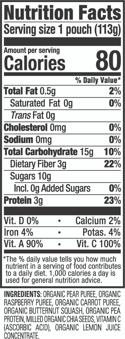 Happy Tot Organic Fiber And Protein, Pear Raspberry Butternut Squash And Carrot (16x4 OZ)